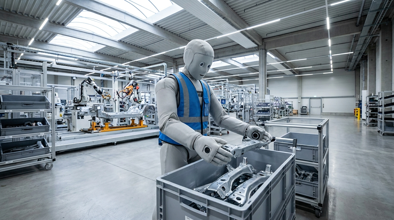 Humanoidný robot triedi komponenty vo výrobnej hale